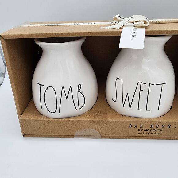 Rae Dunn Halloween Bud Vases 3 Piece Set Tomb Sweet Tomb Ivory Spooky Decor - Picture 2 of 9
